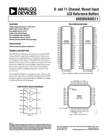 Analog Devices AD8509/AD8511 LCD Reference Buffer Datasheet