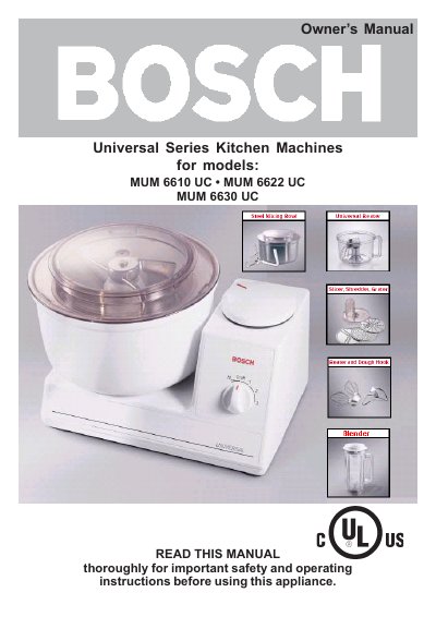 Bosch Universal Series Kitchen Machines MUM 6610 UC, MUM 6622 UC, MUM 6630 UC Owner's Manual - cover page