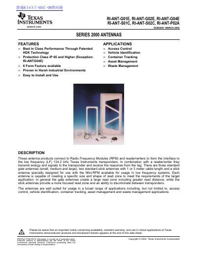 TEXAS INSTRUMENTS RI-ANT-G01E RI-ANT-G02E RI-ANT-G04E RI-ANT-S01C RI-ANT-S02C RI-ANT-P02A handbook - cover page