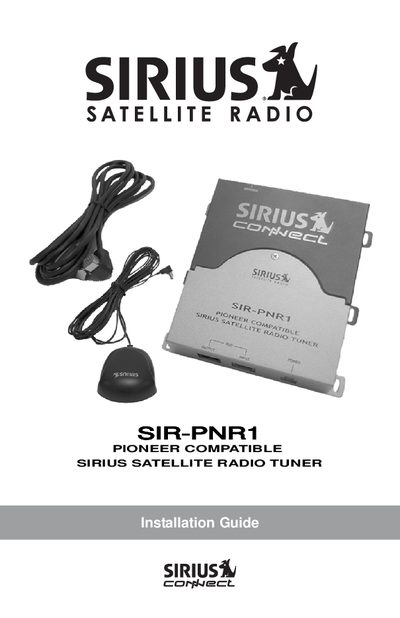SIRIUS SIR-PNR1 Installation Guide - cover page