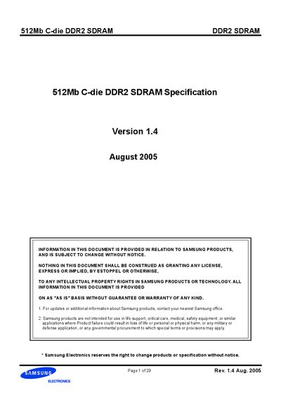 Samsung 512Mb C-die DDR2 SDRAM Datasheet - cover page