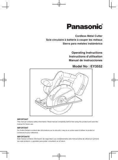 Panasonic EY3552 Cordless Metal Cutter Operating Instructions - cover page