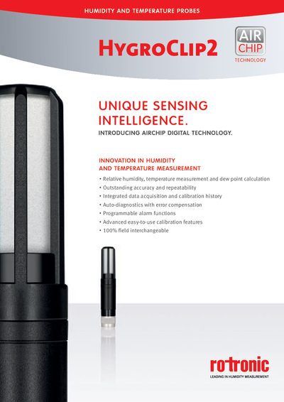 Rotronic HygroClip2 Humidity Temperature Probe Product Leaflet - cover page