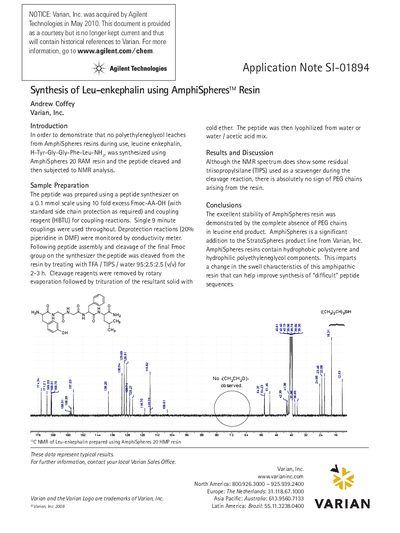 Agilent AmphiSpheres 20 RAM Resin Leu-enkephalin Synthesis Application Note - cover page