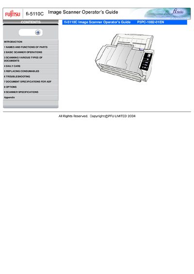 Fujitsu fi-5110C Image Scanner Operator's Guide - cover page