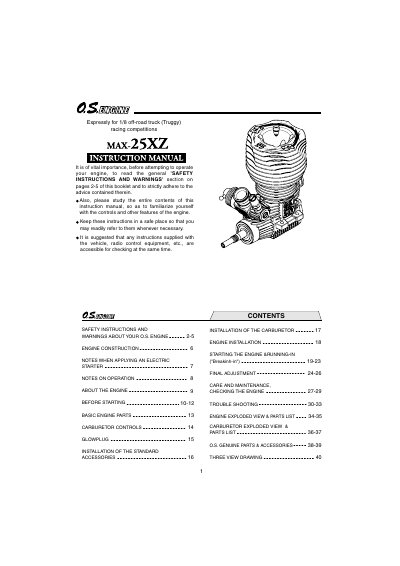 O.S. MAX-25XZ 1/8 Off-Road Truck Engine User Manual - cover page