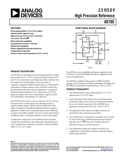 Analog Devices AD780 High Precision Reference Datasheet - cover page