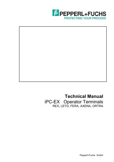 Pepperl+Fuchs iPC-EX Operator Terminals REX, LETO, FERA, AXENA, ORTRA Technical Manual - cover page
