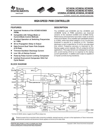 Texas Instruments UC3823A/UC3823B/UC3825A/UC3825B PWM Controller Data Sheet - cover page