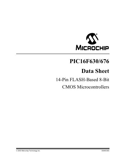 Microchip PIC16F630/676 8-Bit CMOS Microcontroller Data Sheet