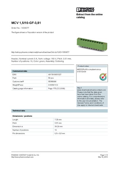 Phoenix Contact MCV 1,5/10-GF-3,81 Datasheet - cover page