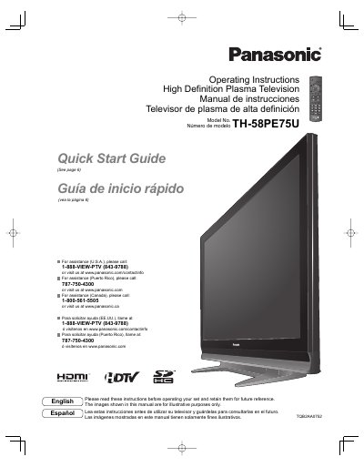 Panasonic TH-58PE75U High Definition Plasma Television Operating Instructions - cover page