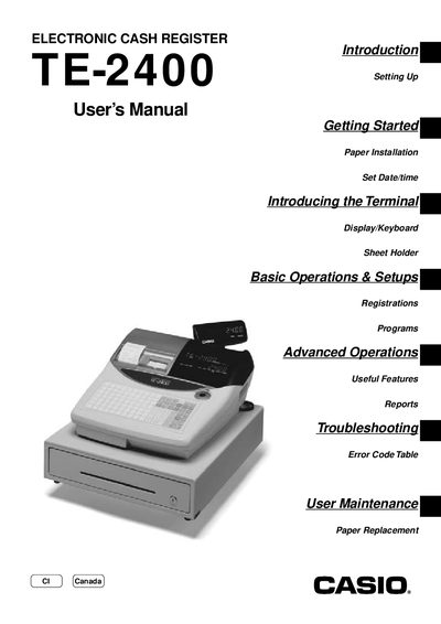 Casio TE-2400 Electronic Cash Register User Manual - cover page