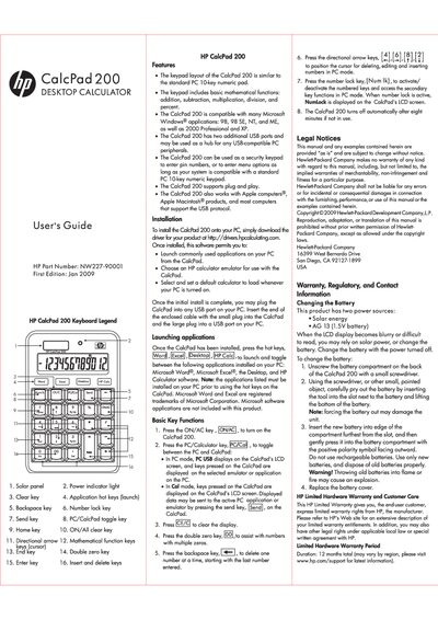 HP CalcPad 200 Desktop Calculator User Manual - cover page