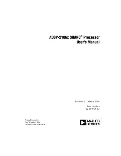 Analog Devices ADSP-2106x SHARC Processor User Manual - cover page