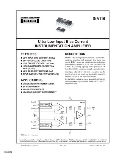 Burr-Brown INA116 Instrumentation Amplifier Datasheet - cover page