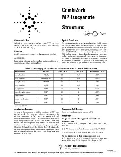 Agilent CombiZorb MP-Isocyanate Product Data Sheet - cover page