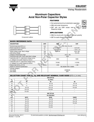 Vishay EBU/EBT Aluminum Capacitors Datasheet - cover page
