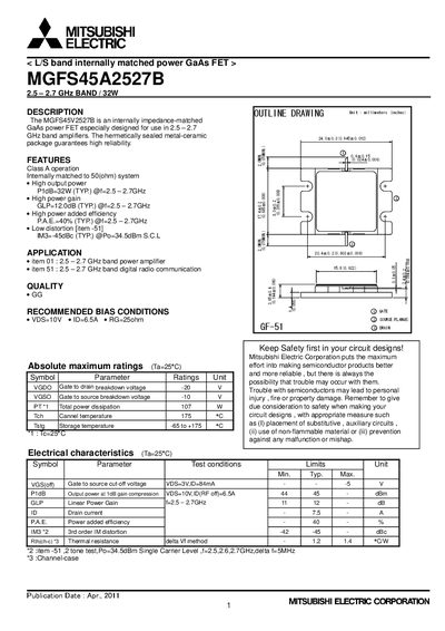 Mitsubishi Electric MGFS45A2527B Datasheet - cover page