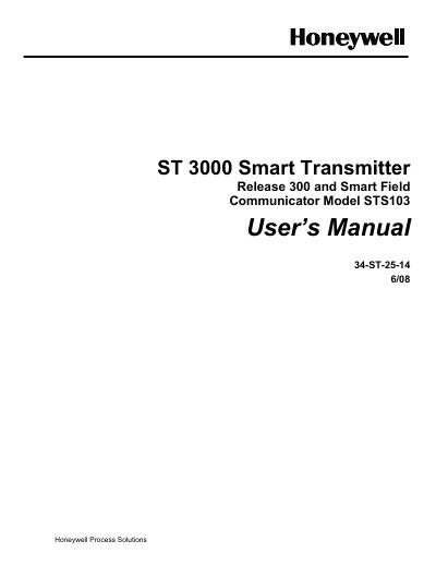 Honeywell ST 3000 Smart Transmitter & STS103 Smart Field Communicator User Manual