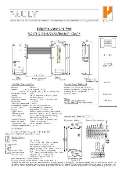 Pauly PLG4761210216/39/3/60x30/-/20/14 Switching Light-Grid Technical Data Sheet - cover page