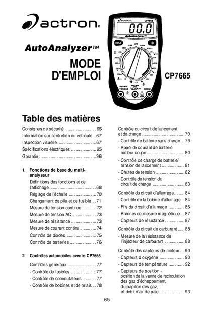 Actron CP7665 AutoAnalyzer User Manual