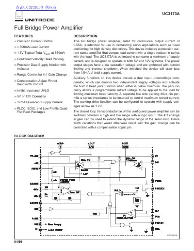 UNITRODE UC3173A Full Bridge Power Amplifier Datasheet