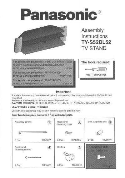 Panasonic TY-S52DL52 TV Stand Assembly Instructions - cover page