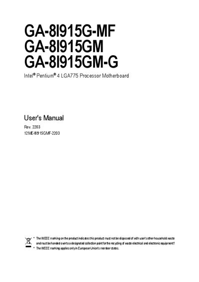 GA-8I915G-MF GA-8I915GM GA-8I915GM-G Intel Pentium 4 LGA775 Processor Motherboard User's Manual - cover page