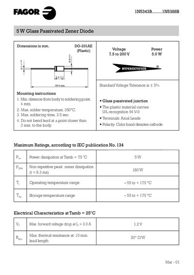 Fagor 1N5343B-1N5388B Zener Diode Datasheet - cover page