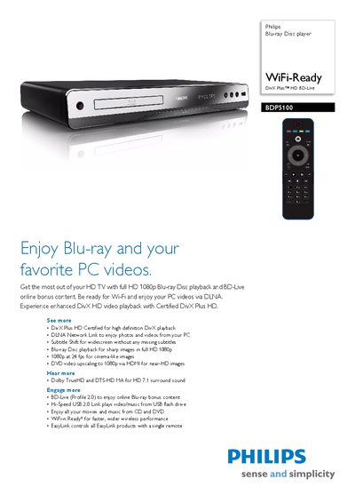 Philips BDP5100 Blu-ray Disc Player User Manual - cover page