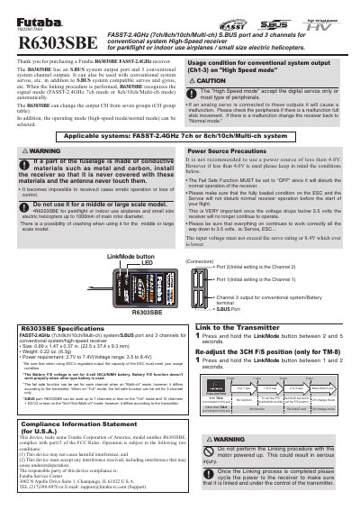 Futaba R6303SBE Receiver User Manual