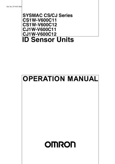 Omron CS1W-V600C11/CS1W-V600C12/CJ1W-V600C11/CJ1W-V600C12 Operation Manual
