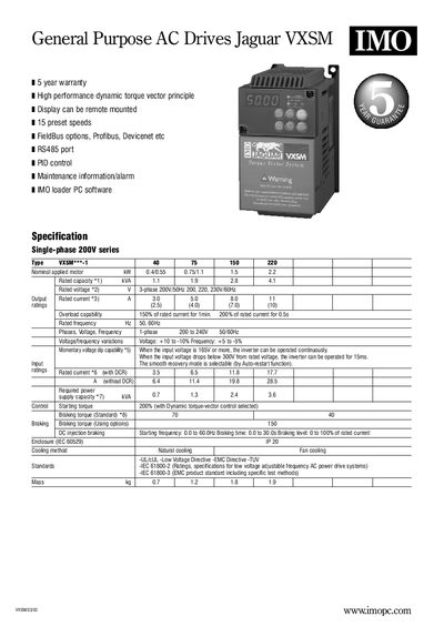 IMO Precision VXSM General Purpose AC Drive User Manual - cover page