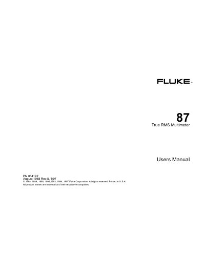 Fluke 87 True RMS Multimeter User Manual - cover page