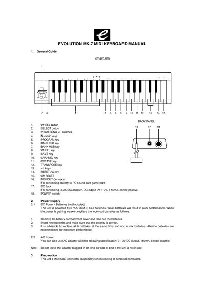 Evolution MK-7 MIDI Keyboard User Manual - cover page