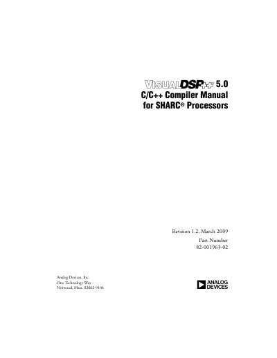Analog Devices W5.0 C/C++ Compiler Manual for SHARC Processors