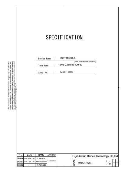 Fuji Electric 2MBI225U4N-120-50 IGBT Module Datasheet - cover page