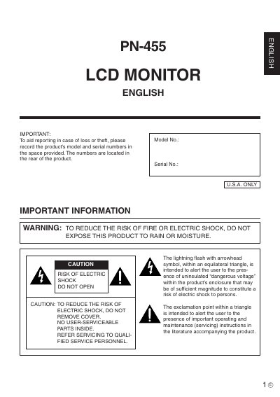 Sharp PN-455 LCD Monitor Operation Manual