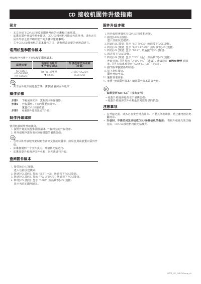 JVC KD-DB67/DB97BT/KW-DB92BTR Firmware Update Guide - cover page