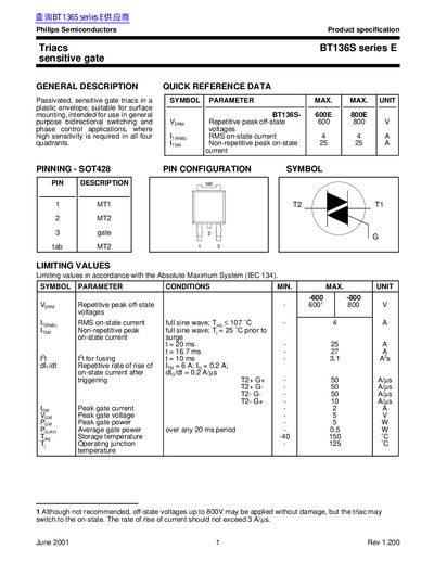 Philips BT136S Series E Triac Datasheet