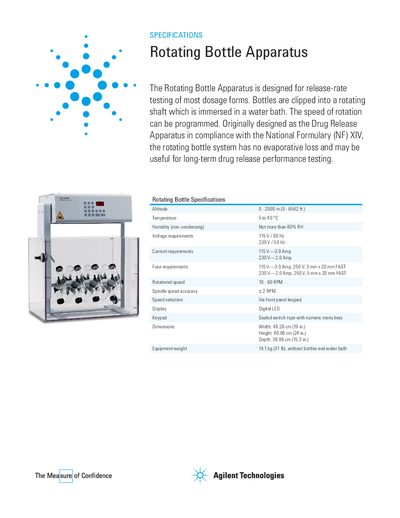 Agilent Rotating Bottle Apparatus Specifications - cover page