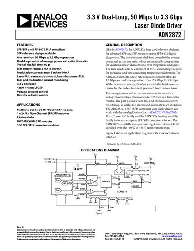 Analog Devices ADN2872 Laser Diode Driver Datasheet - cover page