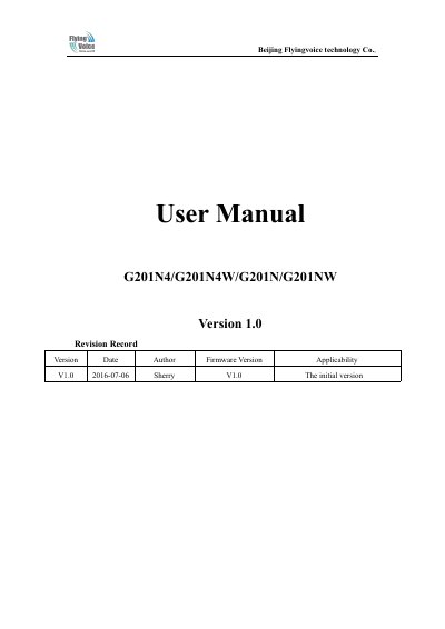 Beijing Flyingvoice Technology G201N Series VoIP Home Gateway User Manual