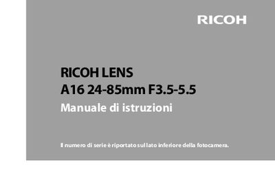 RICOH LENS A16 24-85mm F3.5-5.5 Manual(3) - cover page