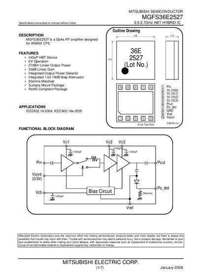 Mitsubishi MGFS36E2527 Datasheet - cover page