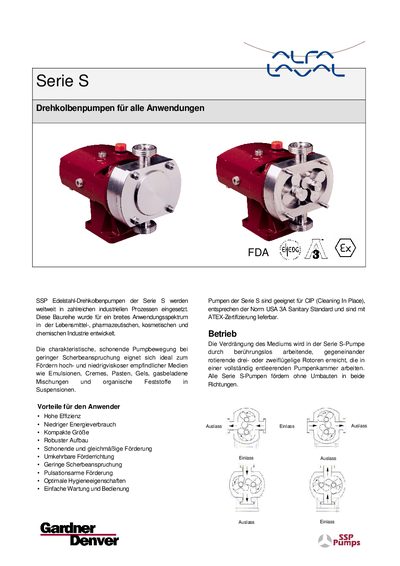 SSP S Series Rotary Pump Technology Data - cover page