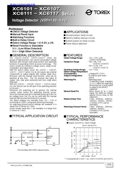 TOREX XC6101~XC6107, XC6111~XC6117 Voltage Detector Datasheet - cover page