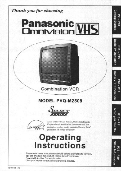 Panasonic PVQ-M2508 Combination VCR Operating Instructions - cover page