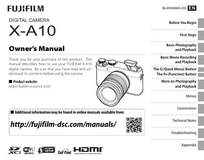 Fujifilm X-A10 Digital Camera Owner's Manual - cover page